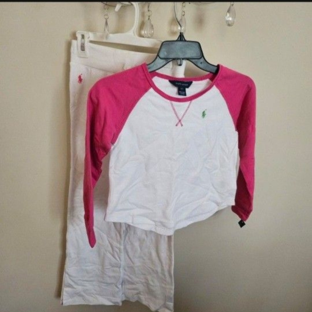 Ralph Lauren Kids Pink and White Long Sleeve Shirt And Pants